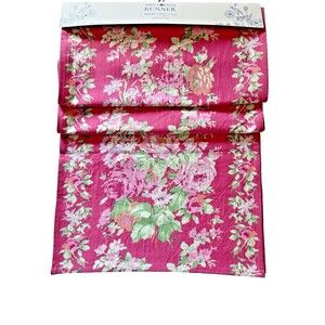 April Cornell Cottage Rose Table Runner Cotton Pink Multi 18x108" Spring Summer